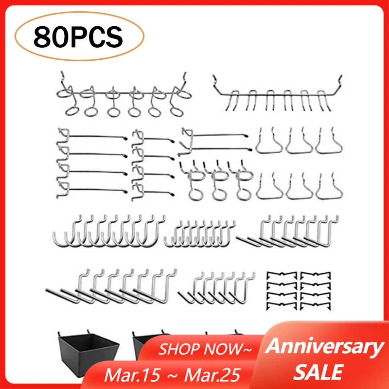 Workshop Tools Store - 80PCS Pegboard Hooks Assortment Home Store