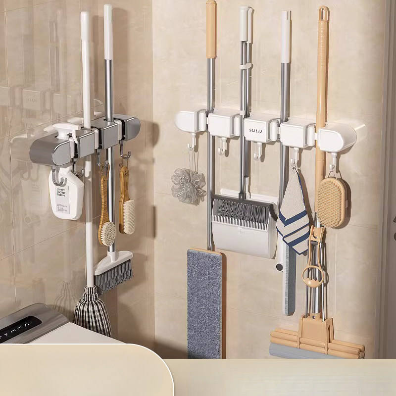 Workshop Tools On Wall - Broom Mop Holder with Hooks Wall